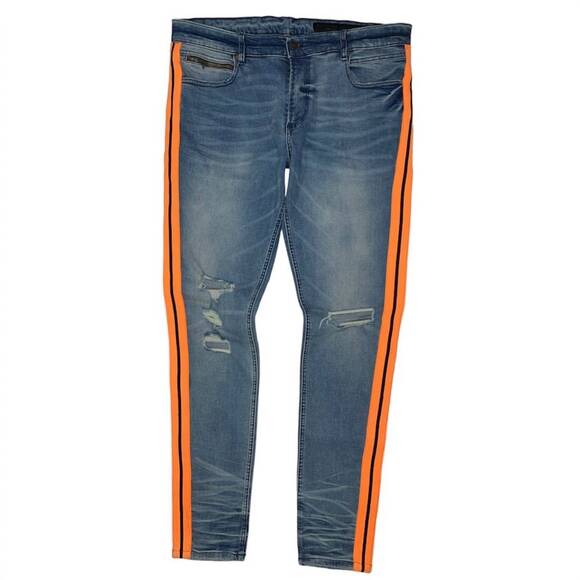NEW ROCKSTAR ORIGINAL men's cedric denim jean in blue/orange